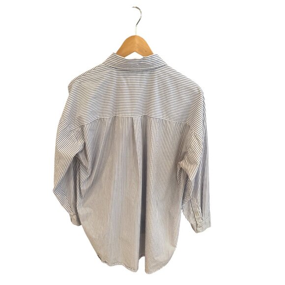 Coastal Olive & Oak Blue & White Striped Button-Up Shirt Womens L Cotton/Poly Bl - Picture 2 of 7